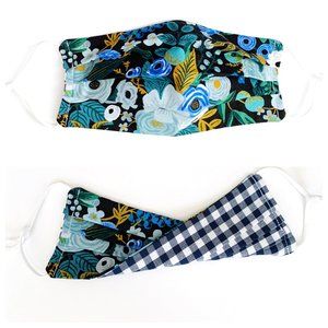 3/$30! Reversible Navy Floral & Gingham Face Mask